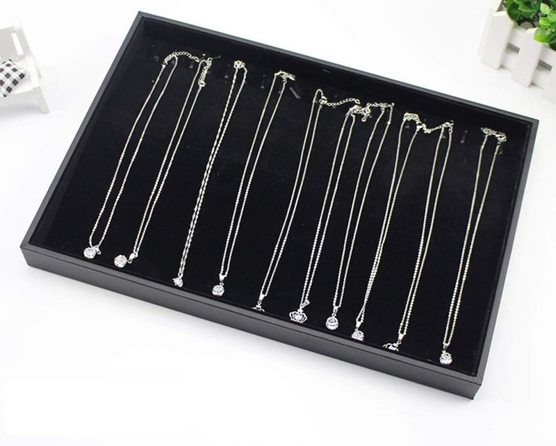 Pimuza Black Velvet Stackable 20 Hooks Necklace Jewelry Tray Showcase Display Organizer Holder for Dresser Decorative Storage Box Case Single Plate for Little Girls Accessary, Women Long Hand Chains jewels - Image 5